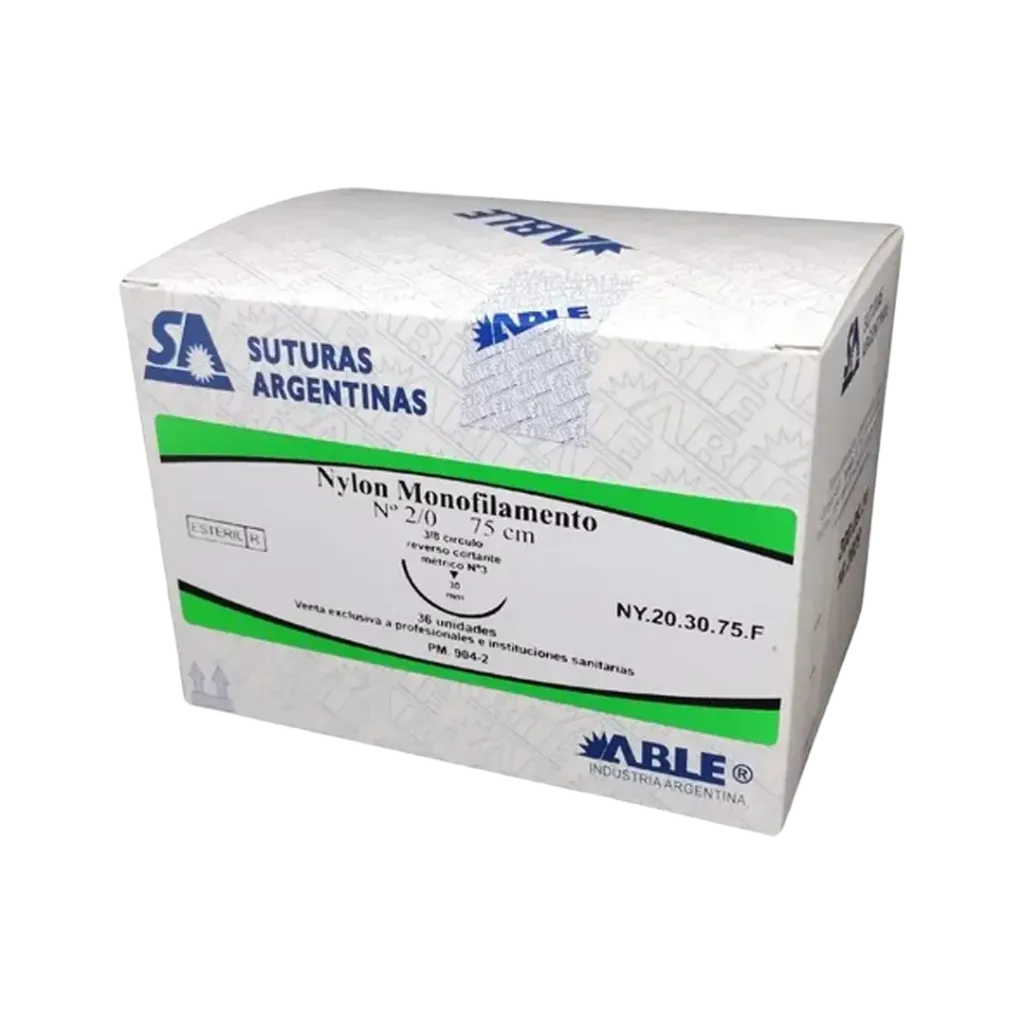 SUT.ABLE NYLON MONOFILAMENTO 2/0 75cm 3/8 26mm (NY202675F)