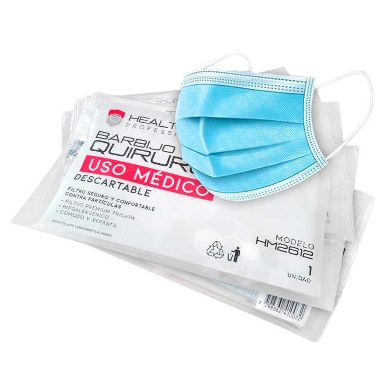 BARBIJO 3 CAPAS C/ ELASTICO HEMORREP x 1 BOLSA INDIVI. QO1B HEALTHY MASK HM2612