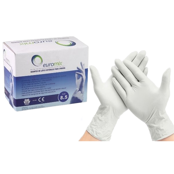 [F01024838] GUANTES ESTERILES LATEX Nº 8 1/2 CAJA X 50 EUROMIX