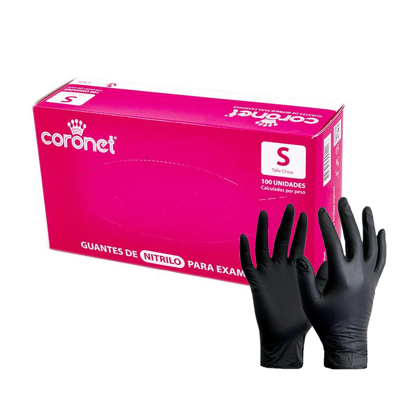 GUANTES EXAMEN NITRILO X 100 S S/POLVO NEGRO CORONET