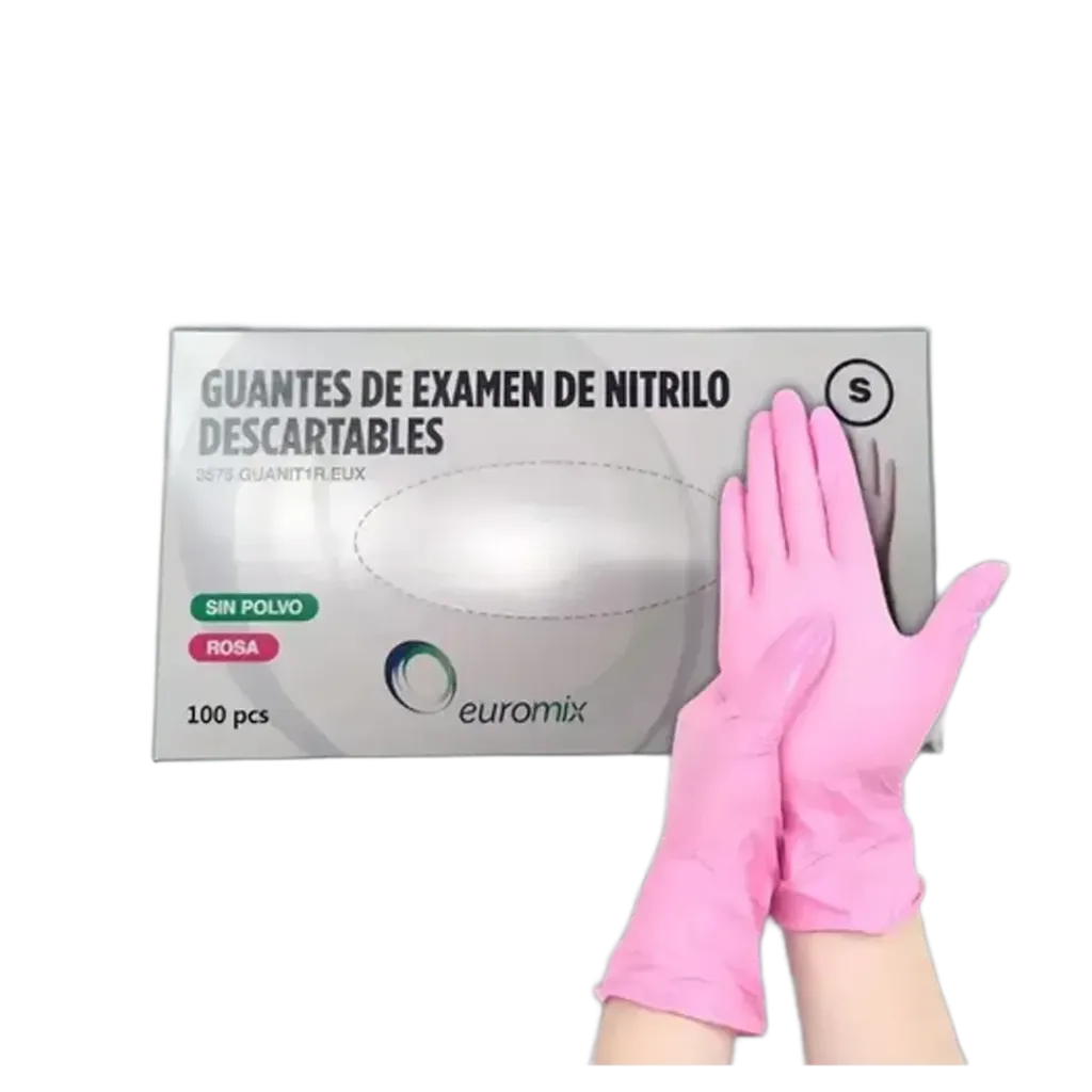 [F01025063] GUANTES EXAMEN NITRILO X 100 L S/POLVO ROSA EUROMIX
