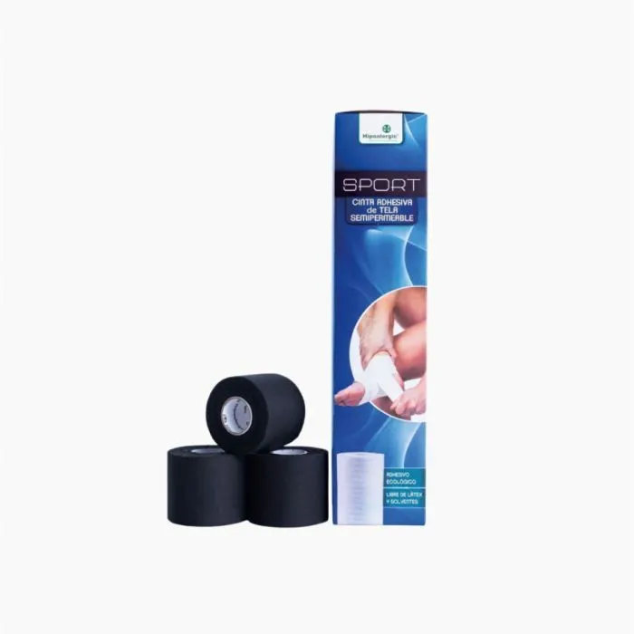 [F14001001] VENDA DEPORTIVA 5CM X 9M X 6 ROLLOS SPORT HIPOALERGIC NEGRO