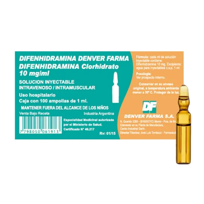 [F08024996] DIFENHIDRAMINA 10 MG X 1 ML X 100 AMP. DENVER