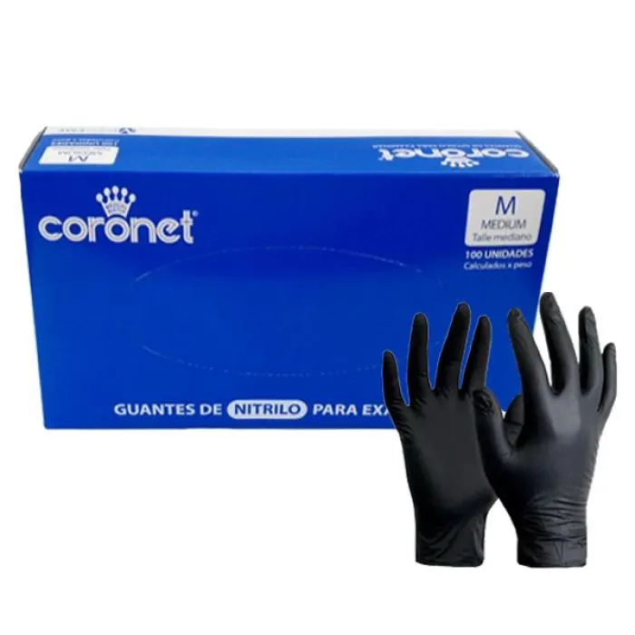 GUANTES EXAMEN NITRILO X 100 M S/POLVO NEGRO CORONET