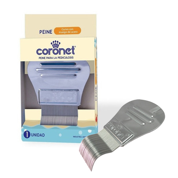 PEINE ANTIPEDICULOSIS MANGO METÁLICO CURVO CORONET  CAJA X 1 UN (459)