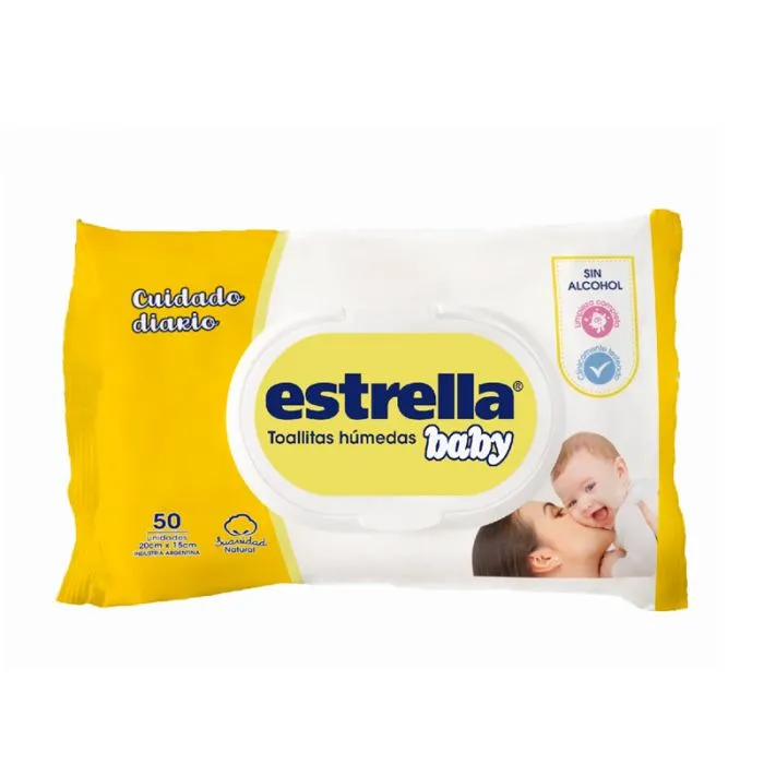 [F04028256] TOALLITAS HUM. BABY CUIDADO DIARIO x 50un ESTRELLA