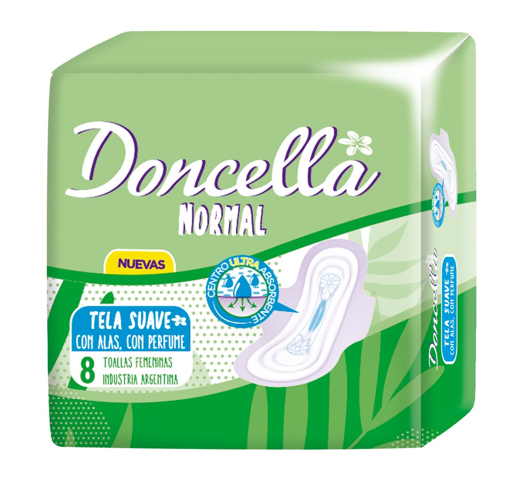 [F04026097] TOALLAS DONCELLA NORMAL C/ALAS C/DES x 8 (21614) VERDE
