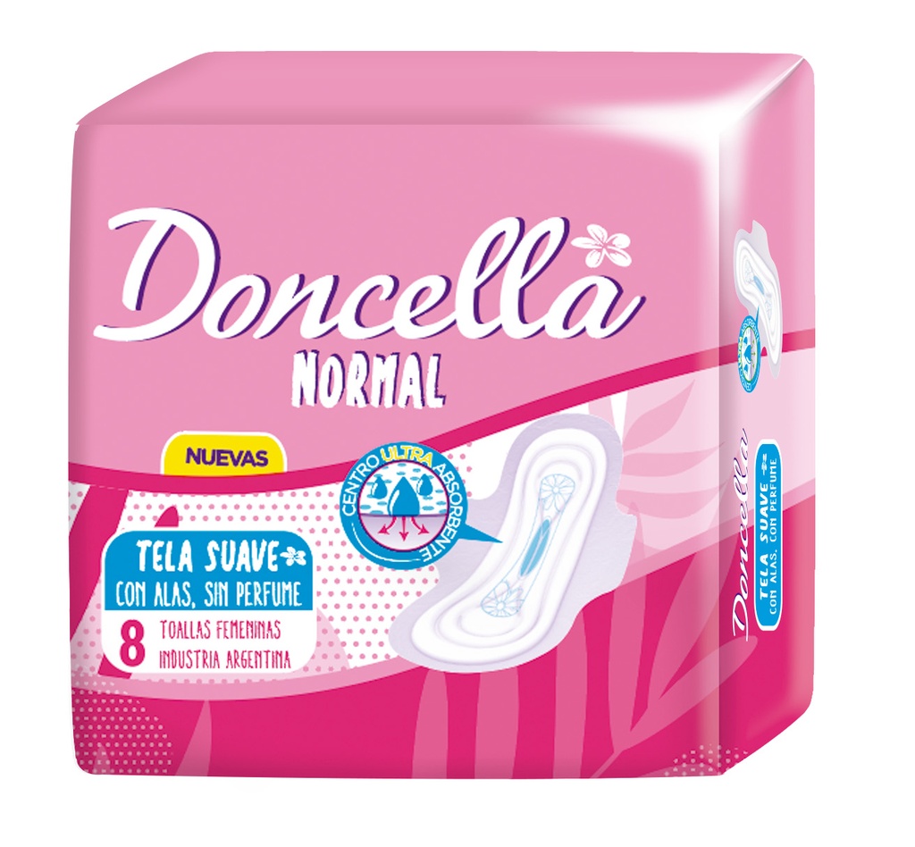 [F04026098] TOALLAS DONCELLA NORMAL C/ALAS S/DES x 8 (21615) ROSADO