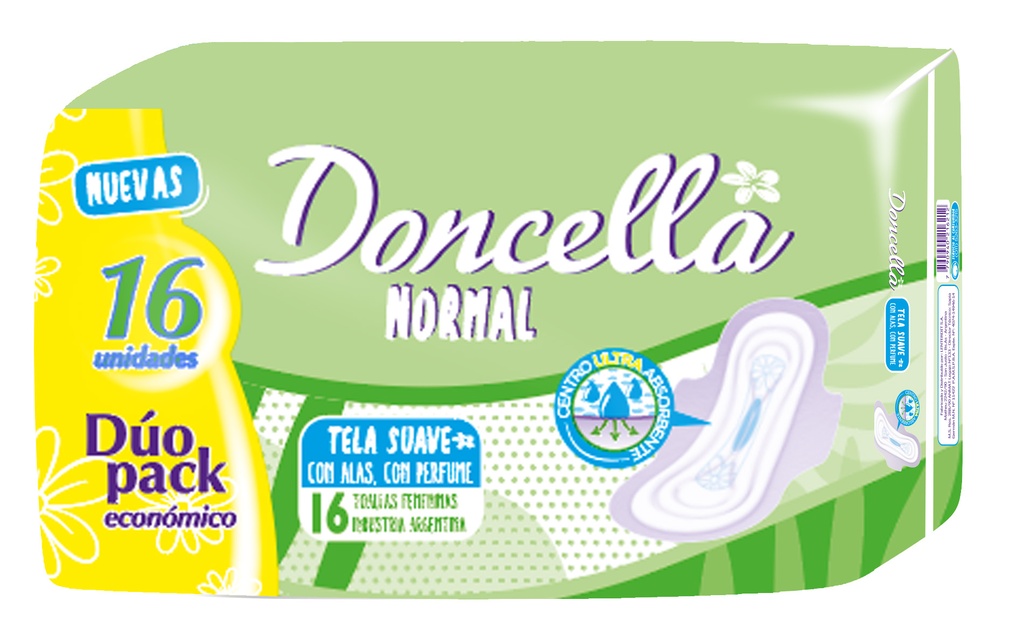 [F04026094] TOALLAS DONCELLA NORMAL C/ALAS C/DES x 16 (21622) VERDE