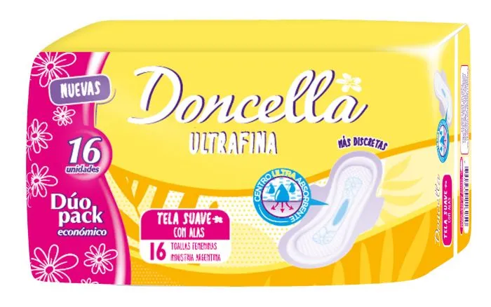 [F04026856] TOALLAS DONCELLA ULTRAFINA TELA SUAVE C/ALAS S/DES x 16 ( 21625) AMARILLO