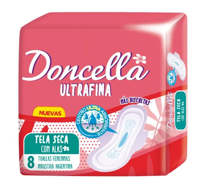 [F04026892] TOALLAS DONCELLA ULTRAFINA TELA SECA C/ALAS S/DES x 8 (21627) ROJO