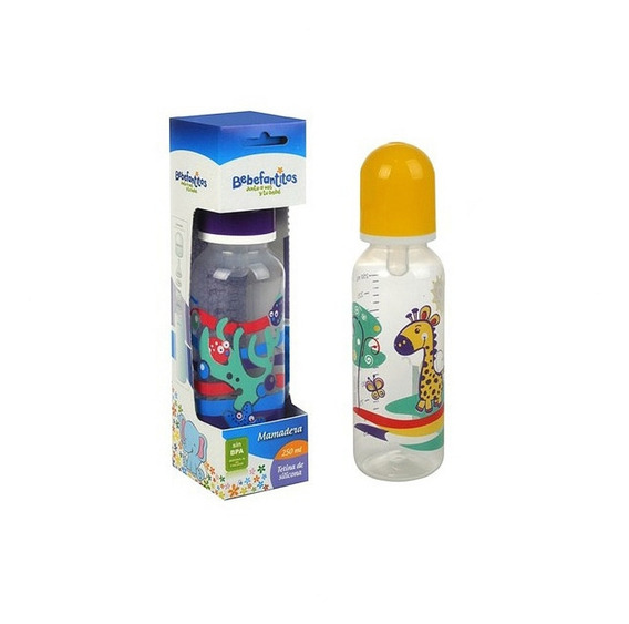 [F04026944] MAMADERA CLASICA DECORADA T/SILICONA  250cc BEBEFANTITOS ( 260001)