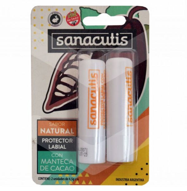 [F04027526] PROTECTOR LABIAL C/MANTECA DE CACAO X 2 SABOR NATURAL SANACUTIS