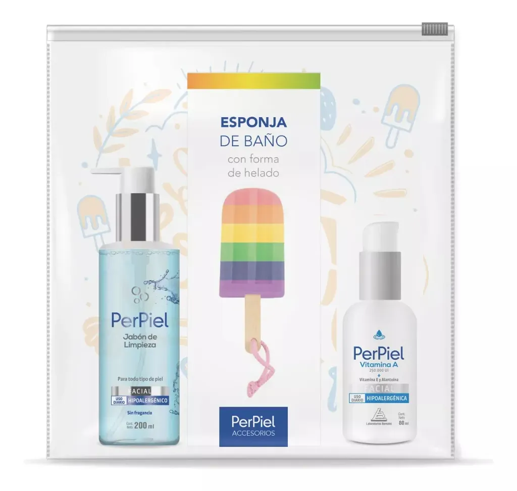 [F04028640] COMBO PERPIEL 2 HELLO SUMMER! (1 jabón de limp fac x200 ml + 1 facial A emuls x 80 ml + 1 esponja de baño)