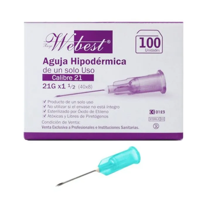 [F01023115] AGUJA DESC. 40/8 X 100 WEBEST ( 21 G 1 1/2 ) (50)